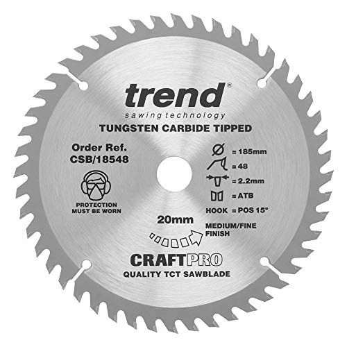 Trend CSB/18548 Craft Pro Trimming TCT Kreissägeblatt, Wolframkarbid-bestückt, 184 mm x 48 Zähne x 20 mm Bohrung