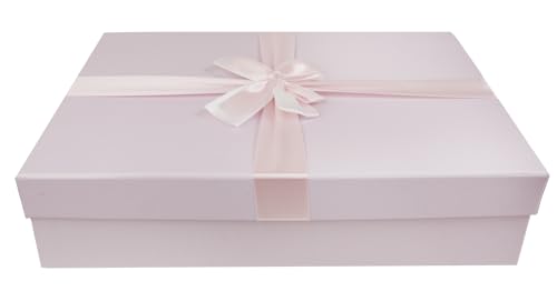 Emartbuy Einzelne starre Geschenkbox, Babyrosa Box mit Deckel, braune Innenseite und Satinband