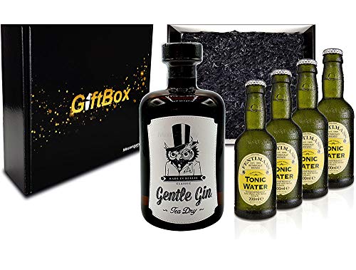 Mixcompany Giftbox - Gin Tonic Set - Gentle Gin Tea Dry 0,5l (47% Vol) + 4x Fentimans Tonic Water 200ml inkl. Pfand MEHRWEG - in Geschenkverpackung- [Enthält Sulfite]