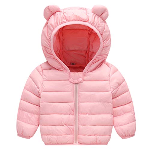 Baby Jacke Winter Mantel Kapuzenjacke Ultraleicht Mäntel mit Kapuze Rosa 3-4 Jahre