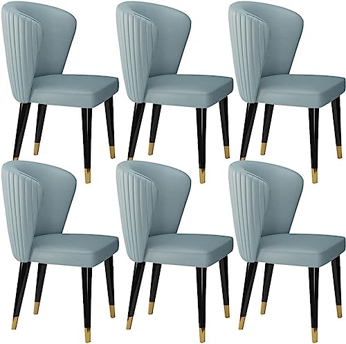 NoSper Stuhl Mikrofaser Leder Esszimmerstühle 6er Set Küche Wohnzimmer Lounge Stühle Massivholzfüße Empfangsstuhl (Farbe: Hellblau)