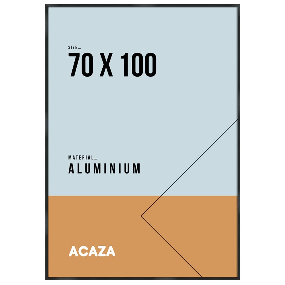 Bilderrahmen Schwarz aus Aluminium 70 x 100 cm, Rahmen für Plakate oder Poster, Groß, mit Plexiglas (1 mm), 9 x 21 mm