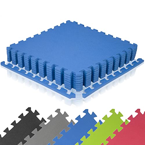 diMio Sport-Schutzmatten - Puzzlematten inkl. Randstücke in Blau, 8 Puzzleteile à 50x50cm, Wasserfest - Schutzmatte/Unterlegmatte/Fitnessmatte/Bodenschutz Matte (Blau, 1er Set)