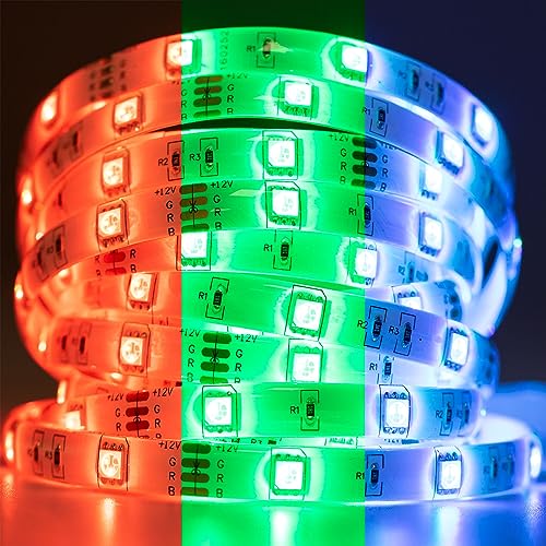 LUMILED LED Streifen 5M, 150 LEDs 12V RGB Farbwechsel 36W LED Strip SMD LED Band IP65 wasserdicht 1980 lm Selbstklebend Lichtband für Innenbereich Heim Küche Schlafzimmer Deko, ohne Netzteil