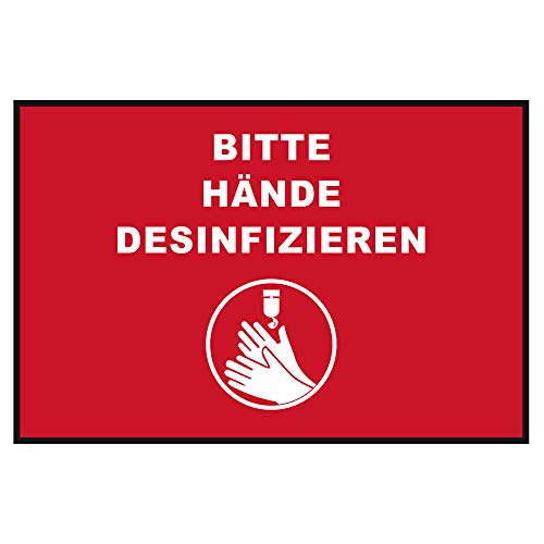 Novus Hinweismatte "Hände desinifzieren" (Querformat 60 X 90 cm) rot mit weißer Schrift
