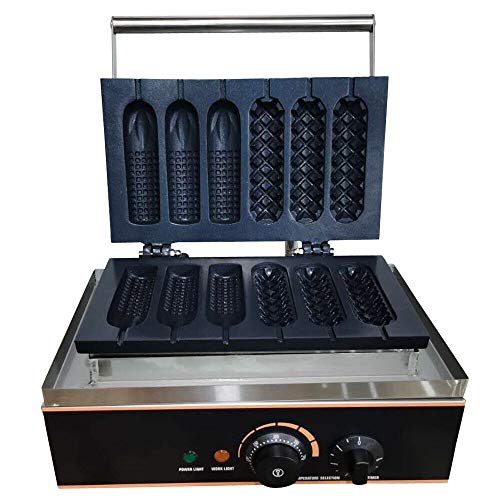 6pcs Waffeleisen Waffelautomat Waffel Maker 1500 Watt,Zwei Heizpfannen,Hotdog-Waffeln,Edelstahl Gehäuse,Schwarz