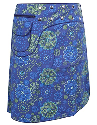 Vishes - Alternative Bekleidung - Wickelrock Rock zum Wickeln Druckknöpfe Sidebag Blumen Bedruckt blau 42-48