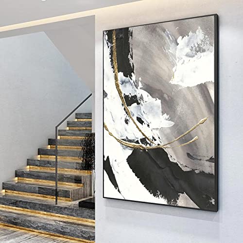 Schwarz gerahmte Bilder Abstraktes Poster Ölgemälde auf Leinwand für Wohnzimmer Gold Moderne Wandkunst Dekoratives Gemälde Bild 70 x 110 cm (28 x 43 Zoll) mit schwarzem Rahmen