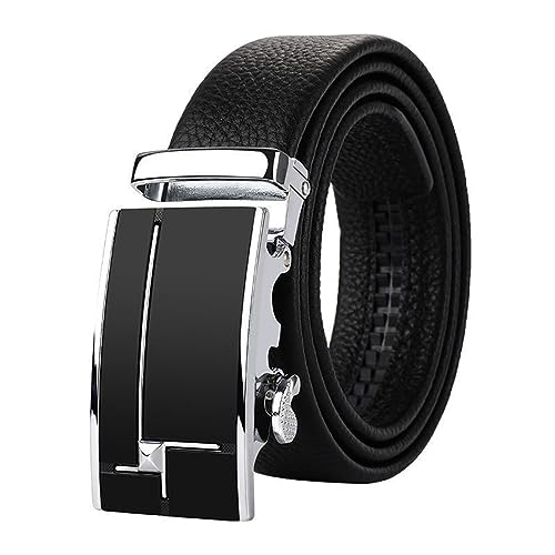 JIMNOO Gürtel for Herren mit automatischer Schnalle, Herrengürtel aus echtem Leder, Ratschengürtel for Herren, 35 mm (Color : Black, Size : 130cm)