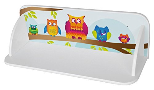 Leomark Regalbrett auf der Wand - Eulen - Wandboard aus Holz, Wandregal für Kinder, Wandablage mit UV-Aufdruck, Länge: 60 cm