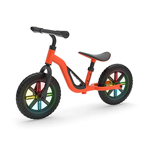 Chillafish Charlie Glow Laufrad für Kinder mit leuchtenden Rädern beim Fahren, Tragegriff, verstellbarem Sitz und Lenker, 10-Zoll-Rädern und speziell geformtem Sitz für Kinder 1,5 und 4 Jahre, Orange