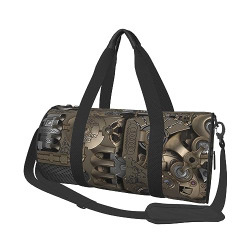 Vintage Aloha Tiki Muster Reise Duffle Bag für Männer Frauen Sport Gym Bag Faltbare Wochenendtasche Handgepäck Übernachtung Tasche für Reisen Schwimmen Basketball, Steampunk-Mechanikgetriebe,