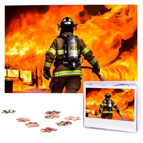 KHiry Puzzles 1000 Teile personalisierte Puzzles Feuerwehrmann Feuerwehrmann Flamme Fotopuzzle anspruchsvolles Bildpuzzle für Erwachsene Personaliz Puzzle mit Aufbewahrungstasche (74,9 x 50 cm)