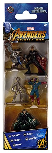 Jazwares Nano METALFIGS-Marvel Avengers Infinity War-Pack 5 Figuren à 4 cm (Thor, Rocket, Teenage Groot, Loki, Vision), 99920