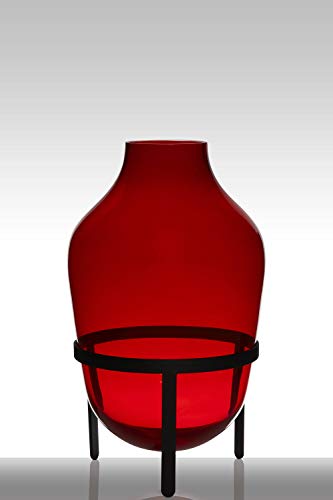INNA-Glas Bodenvase Glas Camilo auf Standfuß, Trichter - rund, rot, 50cm, Ø 29cm - Große Vase - Runde Vase