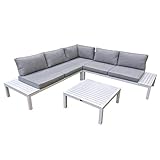 Home Islands Laos Loungeset Gartenmöbel-Set 4-teilig mit Ablagen aus Aluminium, Aluminium weiß