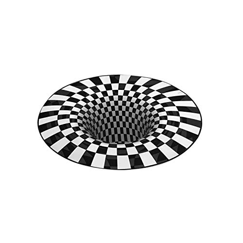 Tree2018 3D-Illusions-Teppich, rund, kariert, optische Täuschungen, rutschfest, Teppichmatte, Bodenmatte, schwarz und weiß, Vlies-Fußmatte, für Schlafzimmer, Wohnzimmer, Büro