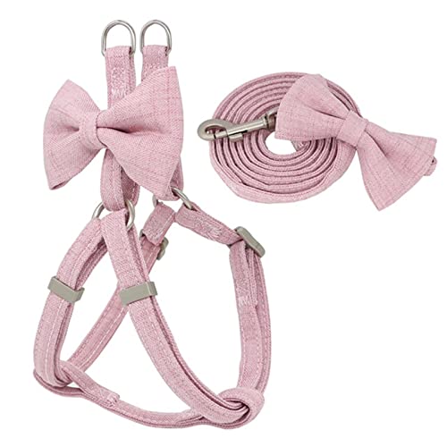 Dog Harness Leash Collar Set Soft Cute Bow Layer Dog for Pet Leash-Pink,S-1.0cm