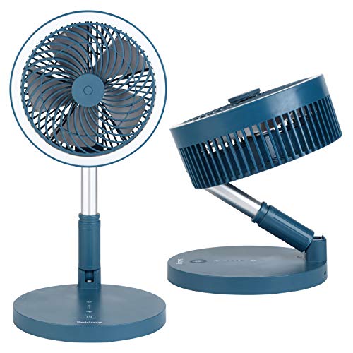Beldray EH3413B Cooling Fan, Cordless Folding 3 In 1 Cooler, USB Rechargeable Desk/Pedestal/Wall Fan, For Home, Office, Bedroom, Adjustable Standing Room Fan, LED Ring Light, 3 Speed Settings, Blue