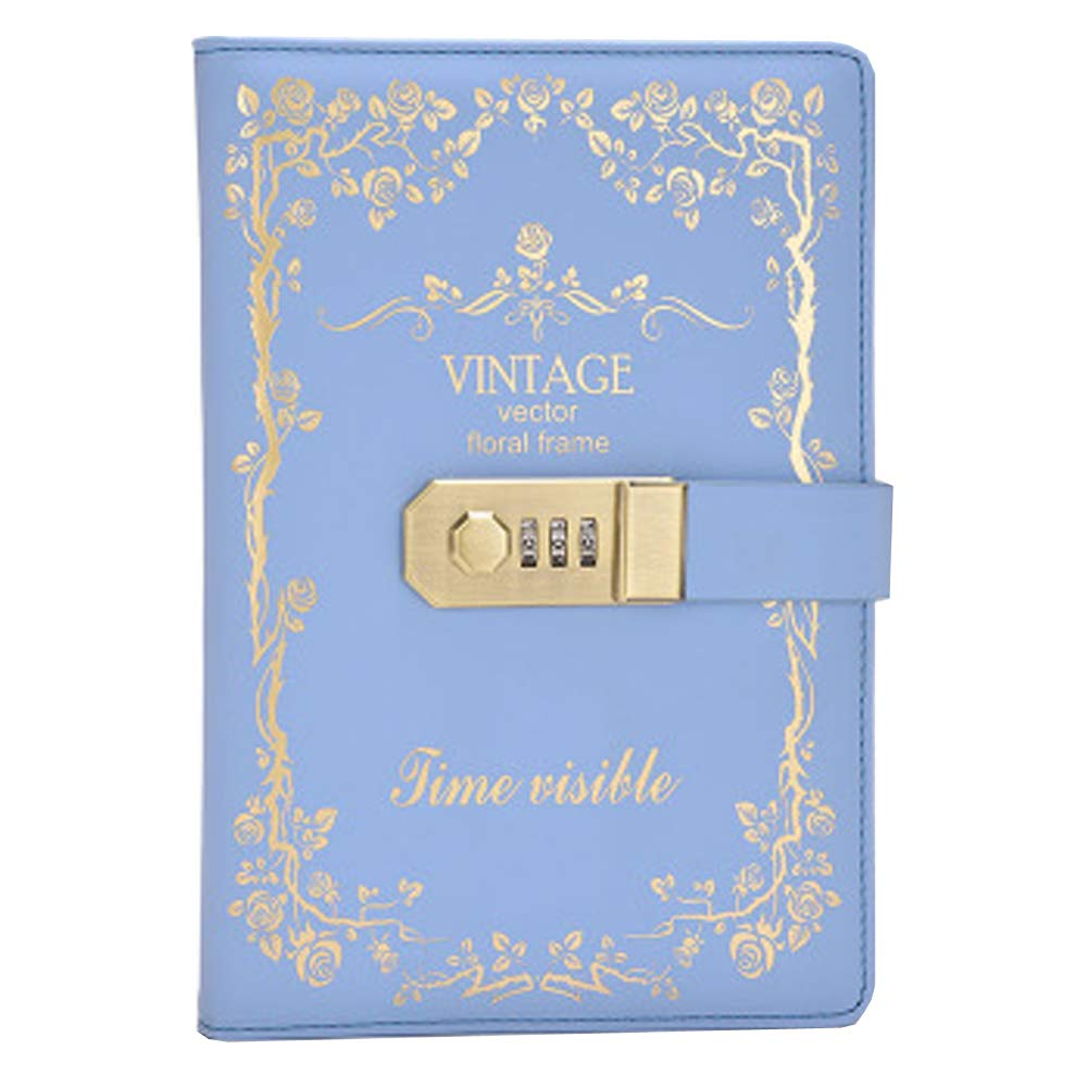 Cheerlife Vintage Tagebuch mit Schloss, Leder Notizbuch mit Passwort DIN A5 Reisetagebuch mit Zahlenschloss für Männer und Frauen (Hellblau)