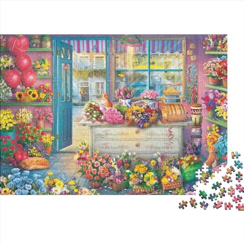 Flower Shop 500 Stück Puzzle Puzzle Kunst Geschenke Schwieriges Illustration Drawing Puzzlespiel Geburtstagsgeschenk Stressabbau-Spielzeug 500pcs (52x38cm)