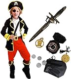 Tacobear Piratenkostüm Kinder mit Piraten Zubehöre Piraten Augenklappe Dolch Kompass Geldbeutel Ohrring Gold medasie Kinder Piraten Fancy Dress Kostüm Jungen (M (4-6 Jahre))