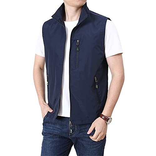 Herren Wanderweste/Gilet Fishing Weste Weste Weste Sleeveless Jacke Top Outdoor Multi-Taschen Schnell Trockene Leichte Atmungsaktive Frühling Sommer,Blau,L