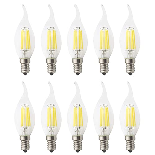 10er Pack LED Filament E14 C35 Fadenlampe für Kronleuchter, E14 Glühfaden Retrofit Classic, LED Birne als Kolbenlampe, 6W 600 Lumen 6500K Kaltweiss, Ersetzt 60W Glühlampe, Dimmbar