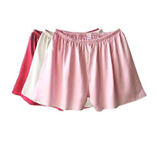 Wantschun Damen Satin Silk Shorts Hose Schlafanzug Pyjama Nachtwäsche Unterwäsche Weinrot+Weiß+Rosa EU L