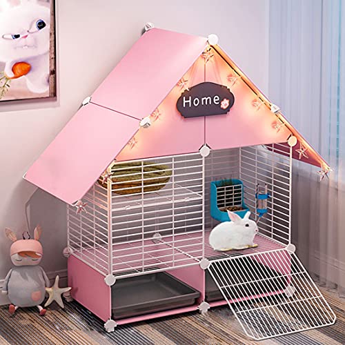 Nynelly Käfig für Kaninchen, Kaninchenstall mit Zubehör, Metall, rosa lackiert und Kunststoff für Kaninchen, Haus für kleine Tiere, 75 x 39 x 90 cm