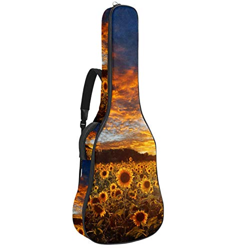 Gitarren-Gigbag, wasserdicht, Reißverschluss, weicher Gitarren-Rucksack, Bassgitarre, Akustik- und klassische Folk-Gitarre, Tasche mit Sonnenblumenfeld, Landschaft