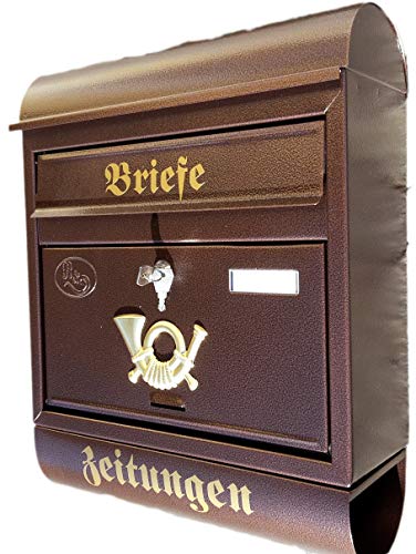 Eigenmarke Großer Briefkasten/Postkasten XXL Kupfer/Bronce mit Zeitungsrolle Runddach