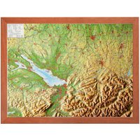 Relief Allgäu Bodensee mit Holzrahmen (1.400.000): Reliefkarte Allgäu Bodensee mit Holzrahmen: Tiefgezogenes Kunststoffrelief