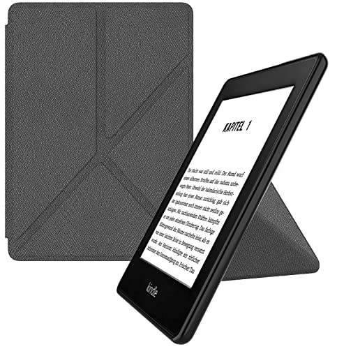 MyGadget Origami Hülle für Amazon Kindle Paperwhite 10.Generation (Modell 2018 - PQ94WIF - 6 Zoll) - Kunstleder - Auto Sleep | Wake Funktion - Flip Case in Grau
