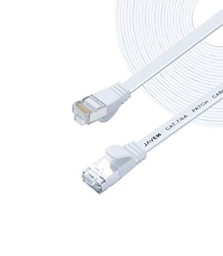 JAVEX CAT7 RJ45 [S/STP, 10 GB] Netzwerk-Ethernet-Patchkabel [OFC, Fluke-Pass] - Flachkabel, weiß, 15,2 m / 50 ft