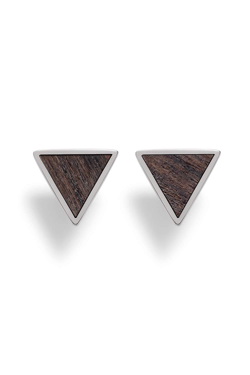KERBHOLZ Holzschmuck – Geometrics Collection Triangle Earring, Damen Ohrring geometrisch, kleine Ohrstecker mit Dreieck aus Naturholz, silber (8,5mm x 7,5mm)