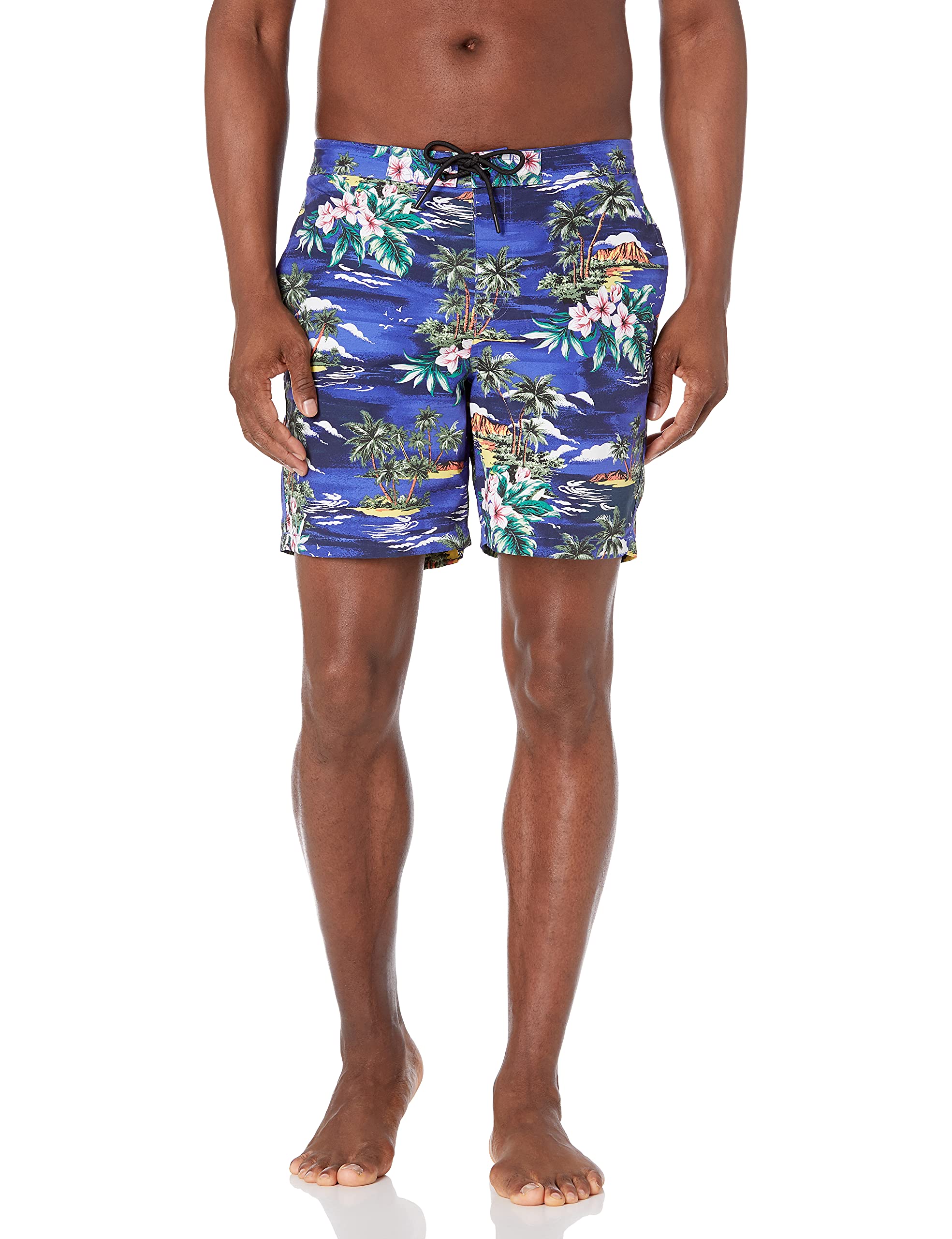 28 Palms 7" Inseam Tropical Hawaiian Print Board Shorts, Navy Scenic, 33