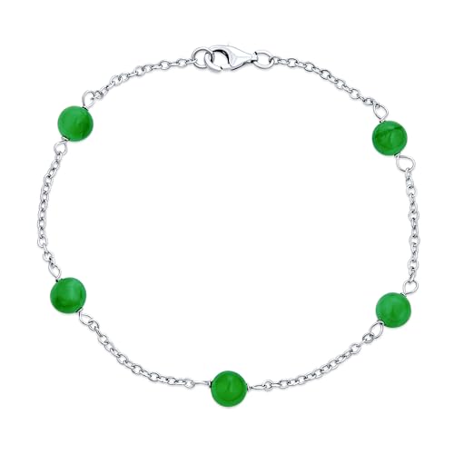 Zarte Einfache Echte Edelstein Grüne Jade Kette Runde Kugel Perle Tin Cup Armband Für Frauen .925 Sterling Silber 8 Zoll