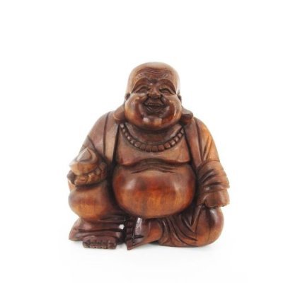 15cm Happy Buddha Sitzend Holz Geschnitzt Bal