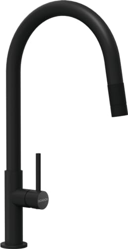 SCHOCK 536120S Küchenarmatur Talia-Hochdruck Armatur mit ausziehbarem Auslauf und Standard Norm-Anschlüssen, Schwarz