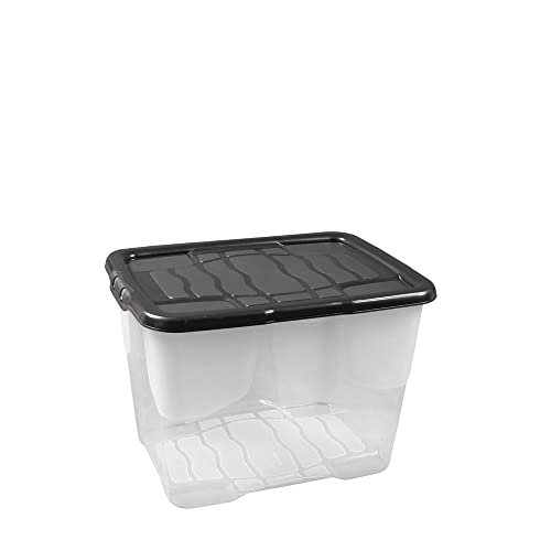 6 Stück - Strata Curve Aufbewahrungsbox mit schwarzem Deckel, 24 Liter, 40x30x28cm - transparent