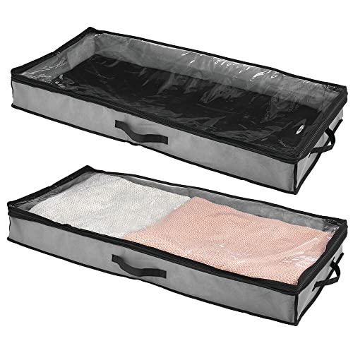 mDesign 2er-Set Unterbettkommode – Bettkasten mit durchsichtigem Deckel für Kleidung, Bettwäsche oder Schuhe – Wäschesortierer für staubfreie Aufbewahrung unter dem Bett – dunkelgrau und schwarz