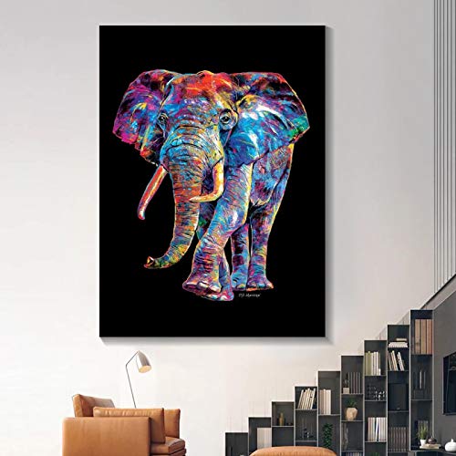 Nativeemie Abstraktes Tier bunt Elefant Poster Wandkunst Leinwand Malerei Druck Bilder für Wohnzimmer Home Interior Decor 60x80cm / 23,6"x31,5 Rahmenlos
