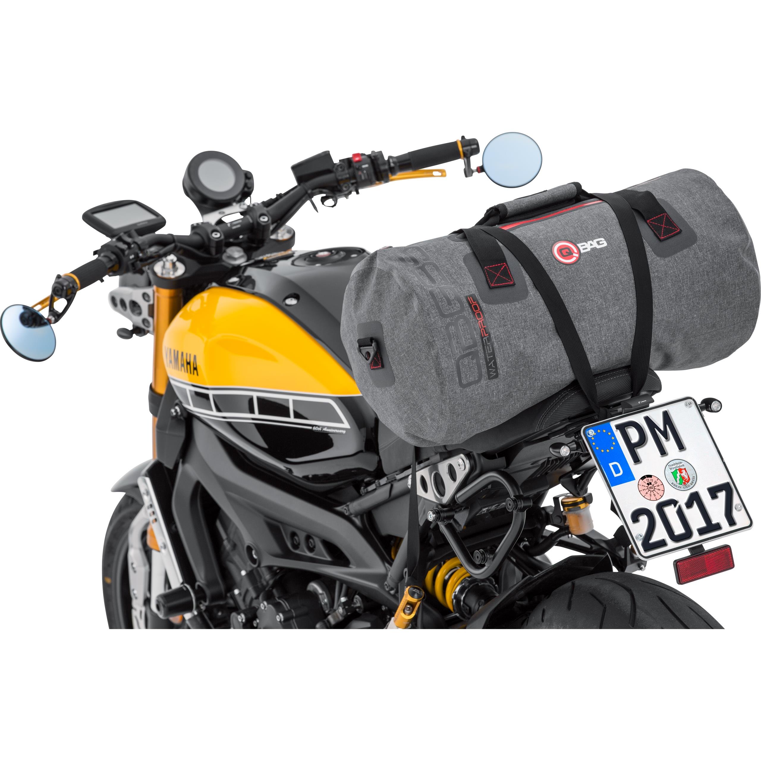 QBag Motorrad Heck Tasche - Widerstandsfähig, Reißfest, Wasserdicht - Gepäckrolle mit 35 Liter Stauraum, Großes Hauptfach, Zusätzliche Einschubtasche - Grau