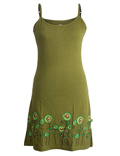 Vishes - Alternative Bekleidung - Besticktes Rosen Baumwoll-Kleid mit verstellbaren Trägern Olive 42