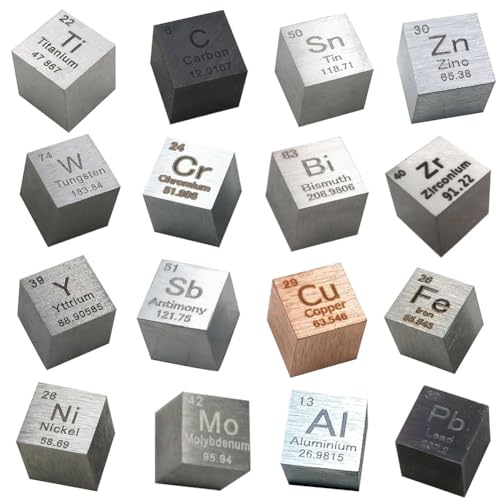 Komdndht Metallelemente-Würfel-Set, Dichtewürfel-Set für die Sammlung des Periodensystems der Elemente (0,39/10 Mm), 16-Teilig