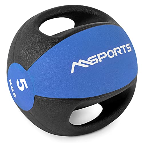 MSPORTS Medizinball Premium mit Griffe 1 – 10 kg – Professionelle Studio-Qualität Gymnastikbälle (5 kg - Blau)