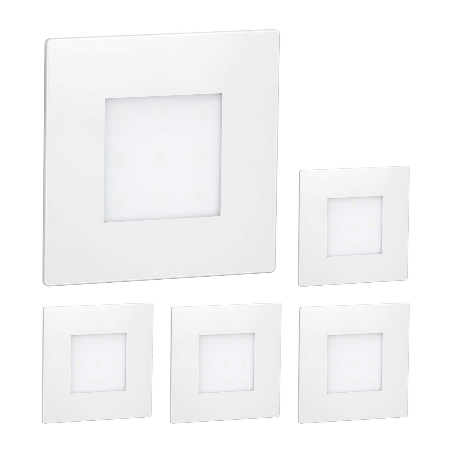 ledscom.de 5 Stück LED Treppenlicht/Wandeinbauleuchte FEX für innen und außen, eckig, 85 x 85mm, kaltweiß