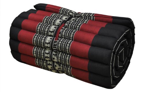 Wilai Kapok Thaikissen Rollmatte schmal, schwarz/rot Elefant
