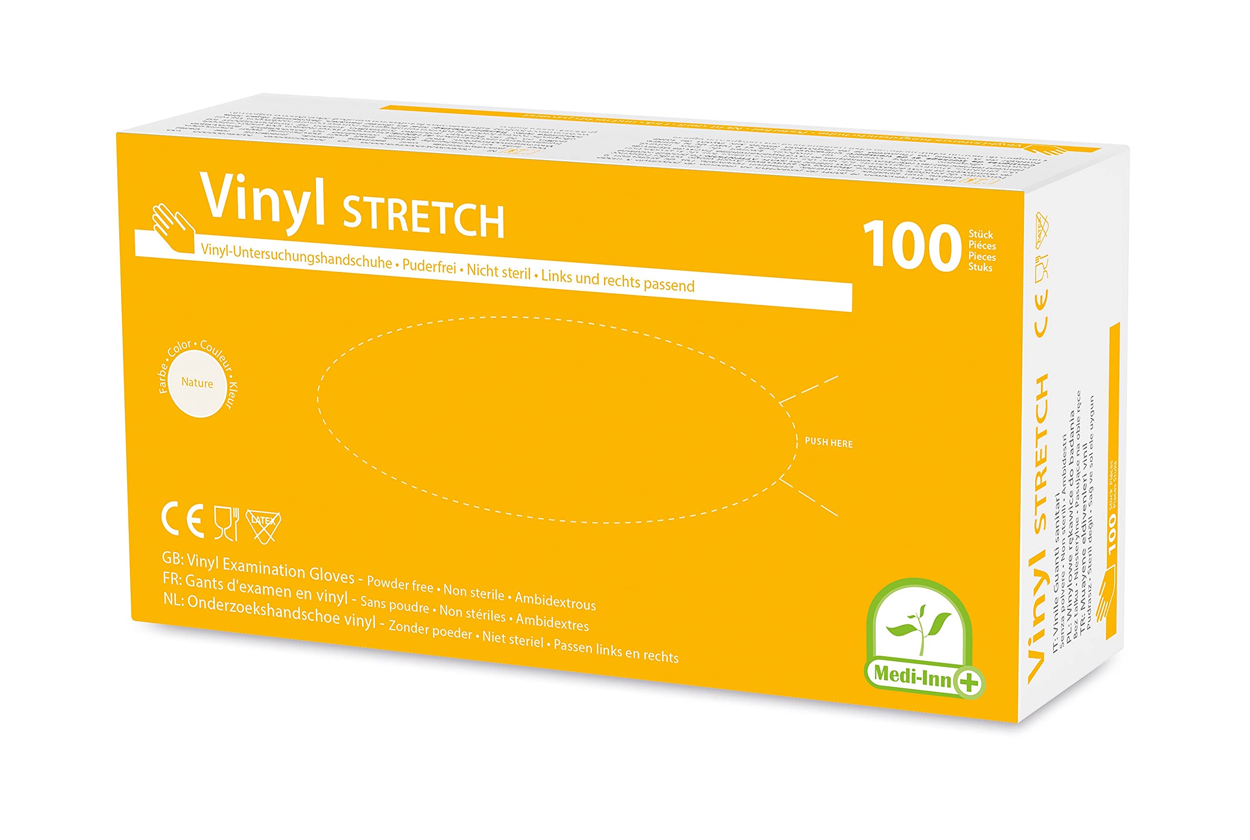 Medi-Inn Vinyl Stretch puderfrei Einmalhandschuhe Größe L | 1000 Stück | Vinylhandschuhe in praktischer Spenderbox